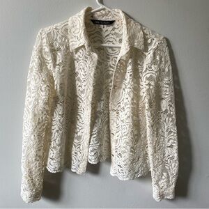 ZARA Cream Ivory Lace Button Down Polo Jacket size XS